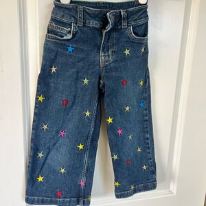 Mini Boden Dark Blue Denim Jeans with Multicolor Star Embroidery